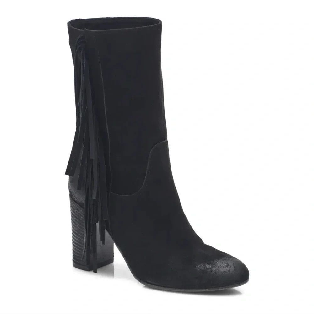 New Free People Wild Rose Black Suede Fringe Western Slouch Boots 9.5 EU 46 - Picture 4 of 6